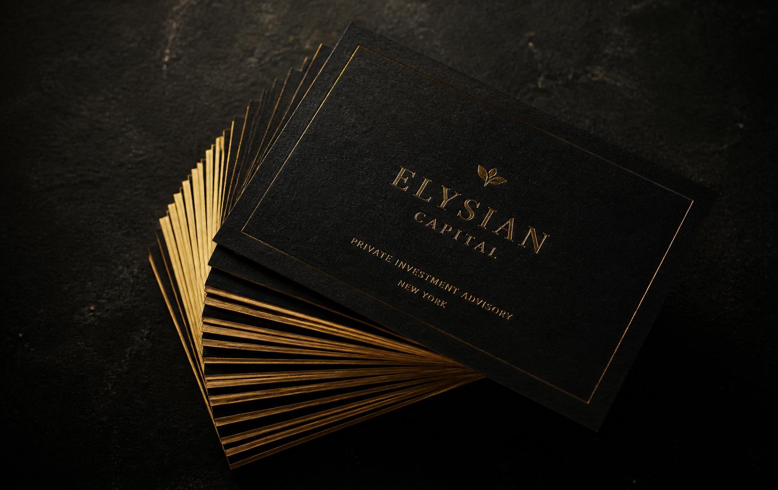 Stack of gold-foil business cards